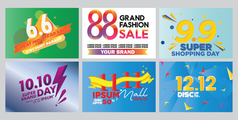 Big campain 6.6, 8.8. 9.9, 10.10, 11.11, 12.12 template set for web banner, background, wallpaper Design adobe illustrator