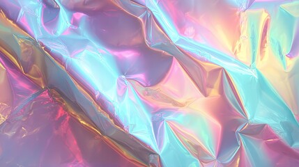 Crumpled iridescent holographic foil texture with vibrant pastel colors