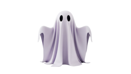 Isolated ghost character rendering a supernatural spirit with draped fabric for Halloween