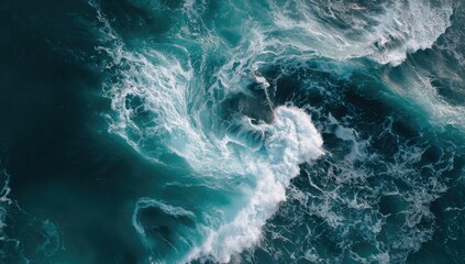 Aerial view showcasing intricate ocean waves, a display of textured swirling turquoise patterns