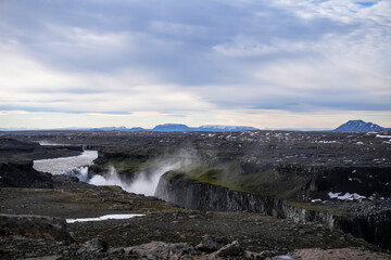 Scenery with river and canyon around Dettifoss falls - Iceland
