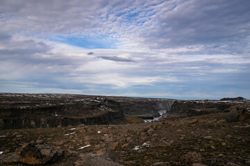 Scenery with river and canyon around Dettifoss falls - Iceland
