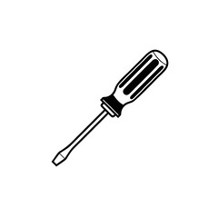 Black and white line art illustration of a flathead screwdriver, a common hand tool for turning screws.