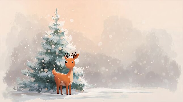 Warm Festive Moment of Reindeer and Christmas Tree