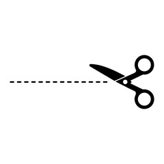 Vector Scissors with Cut Lines on White Background.