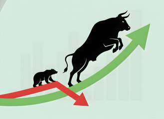 Bull Surging Upward While Bear Declines on Diverging Arrows
