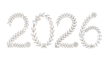 Year 2026: Elegant, floral numeral design with delicate, natural botanical elements, perfect for celebrating New Year.