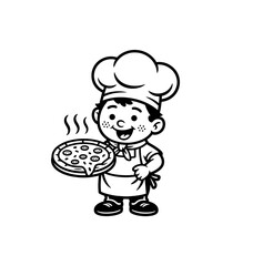 Male chef makes pizza in a restaurant.
