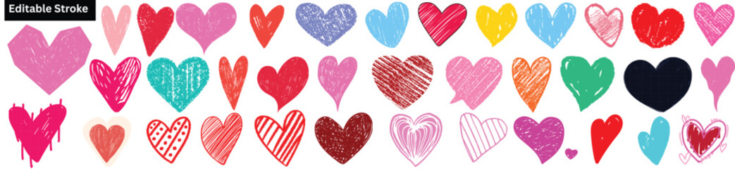 Heart and Love Doodle Icon Set – Hand Drawn Vector Pack With Editable Stroke.