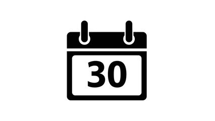 Calendar Date Icon – Bold Number 30 Day Planner Symbol