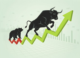 Bull Charging Upward as Bear Declines on Market Grid Chart