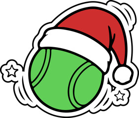 Festive Tennis Ball with Santa Hat Christmas Sport Illustration