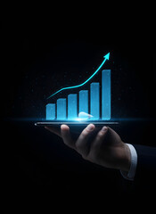 Holographic Bar Growth Chart Projected from Smartphone