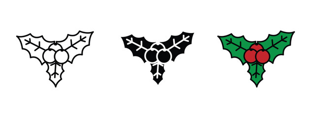 Set of 3 holly berry icons in line