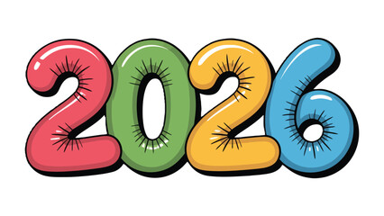 Colorful Typography of the Year 2026: A vibrant and playful illustration showcases the year 2026, using bold, colorful, and engaging typography.