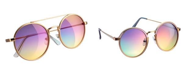  Floating Retro Round Sunglasses with Colored Lenses, Dynamic Perspective, Transparent Background