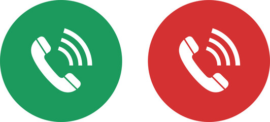 Green and red call button icons with ringing phone symbol for mobile UI, communication apps, contact screens, and interface design