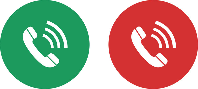 Green and red call button icons with ringing phone symbol for mobile UI, communication apps, contact screens, and interface design