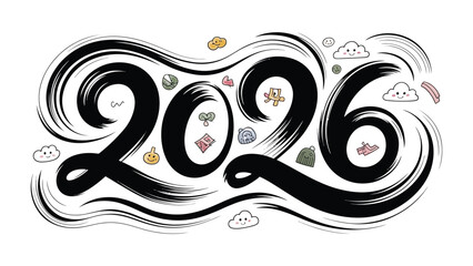New Year's Eve 2026: The anticipation of new beginning, this illustrated artwork features the year 2026 and surrounding decorative elements.