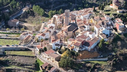 Andilla , Valencia , Espa&ntilde;a , panor&aacute;micas a&eacute;reas de la localidad
