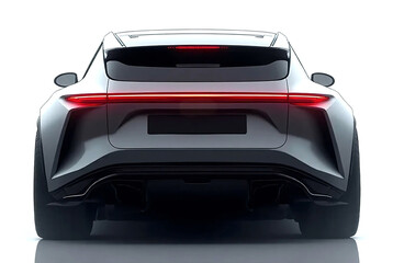 Naklejka premium Futuristic Sports Car Rear View with LED Light Bar on White Background