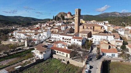 Campanario de Andilla , Valencia , Espa&ntilde;a , panor&aacute;micas a&eacute;reas de la localidad