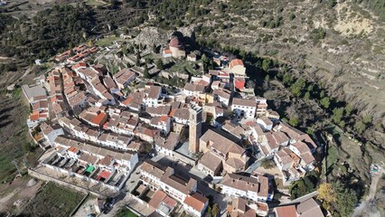 Andilla , Valencia , Espa&ntilde;a , panor&aacute;micas a&eacute;reas de la localidad