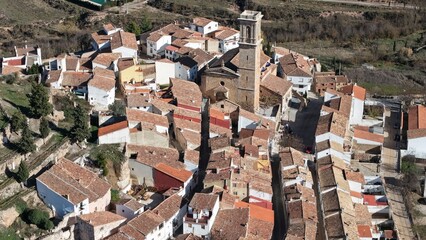 Campanario de Andilla , Valencia , Espa&ntilde;a , panor&aacute;micas a&eacute;reas de la localidad