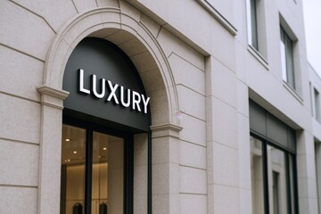 Obraz premium Elegant architectural facade featuring an arched entrance, showcasing architectural design and sophisticated urban aesthetics