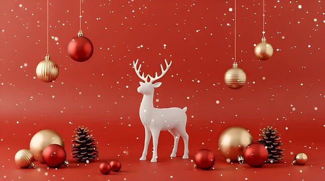 Cartoon reindeer and deer vector illustration on a snowy winter holiday background with Christmas snowflakes, tree, and new year design