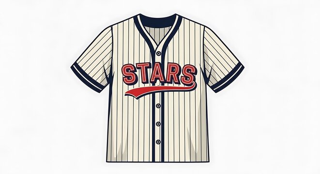 Vintage Baseball Jersey with Stars Text and Buttoned Design.