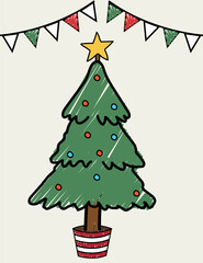 Cute Hand Drawn Christmas Tree Illustration