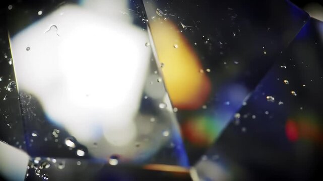 Iridescent multifaceted crystal macro filled with angular planes representing luminosity, abstraction, wonder, geometry