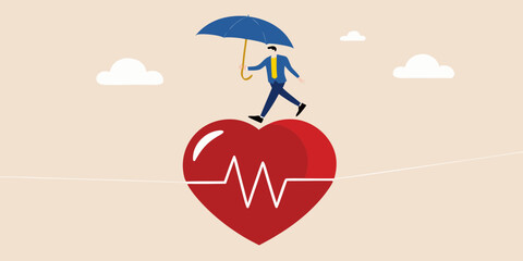 balancing act a man walks on a heart shaped tightrope under an umbrella