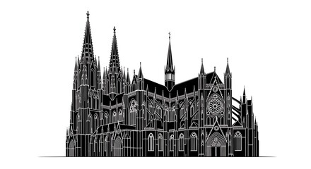 Obraz premium Intricate Black and White Architectural Illustration of a Cathedral.