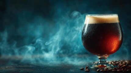 Craft Beer in Glass with Foam and Coffee Beans