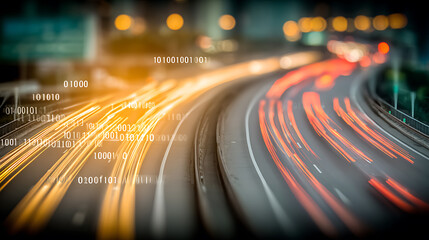 Data highway digital speed light trail night city technology traffic motion blur financial growth 2026 pulse data highway with digital speed light trail night city, technology traffic motion blur