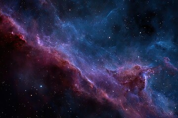 Obraz premium A vibrant nebula reveals a tapestry of cosmic clouds, with purple, blue, and red hues