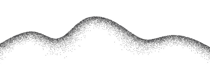 Grain wavy background. Dot stipple wave, black noise dotted line with sand texture and grainy effect. Mountain, dessert, dune, water landscape. Abstract vector illustration.