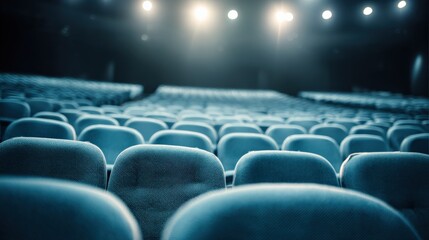 Obraz premium Empty Theater Seats Awaiting Audience: Cinematic Atmosphere, Cultural Venue, Entertainment Industry Ready for a Show