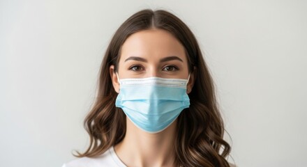 Portrait of a young woman wearing a protective medical face mask
