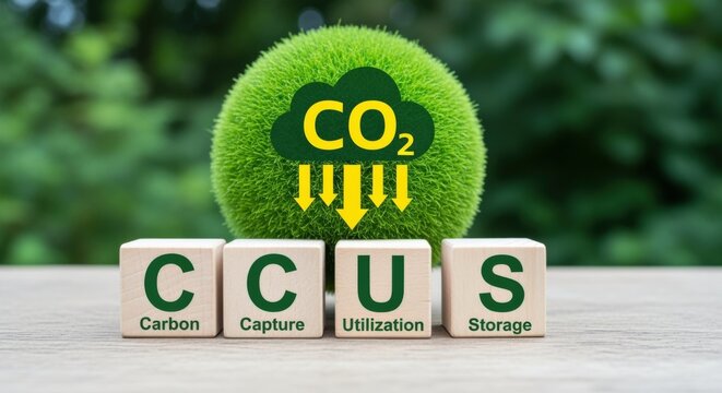 CCUS carbon capture, utilization and storage technology depicted with eco-friendly elements for sustainable industry innovation