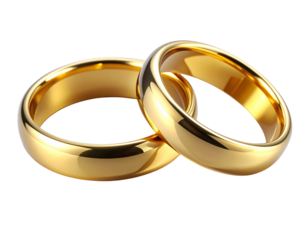 Golden Wedding Ring Duo Set with Distinct Designs – isolated on transparent background