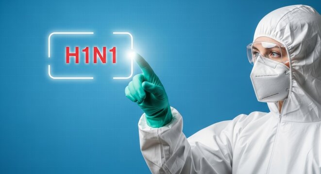 Healthcare professional interacting with h1n1 digital interface - Powered by Adobe