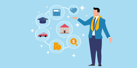 A professional man contemplating life choices education home car and financial planning