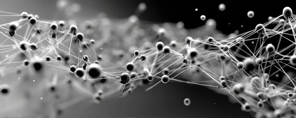 Abstract network of connected nodes and lines in grayscale, representing data, technology, and connectivity