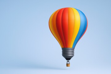 Obraz premium Innovative Hot Air Balloon Lightbulb Illustration on Blue Background, Symbolizing Creativity and Bright Ideas
