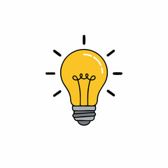 Cartoon Lightbulb with Radiating Lines and Visible Filament