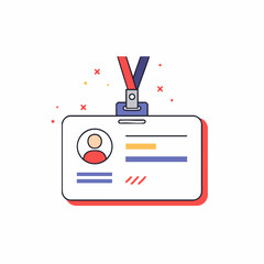 Colorful Employee Identification Badge with Red Border and Lanyard.