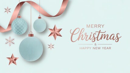 Clean and modern Christmas digital artwork with blue gradient, rose gold ornaments and bold cursive typography, ideal for printable designs, holiday cards and wall displays.